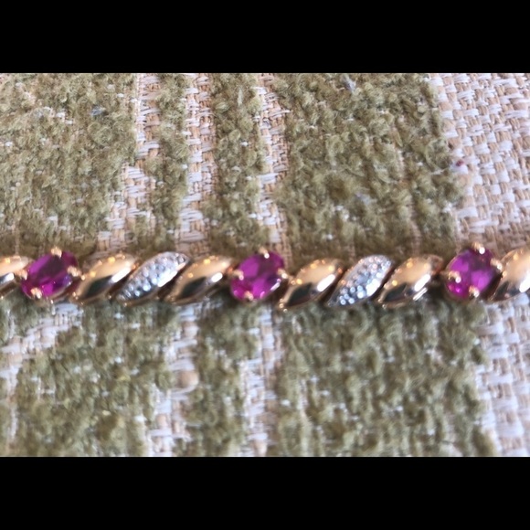 Gold Vermeil Bracelet Pink Topaz Faux Diamonds 8” Holiday Gift - Picture 2 of 5
